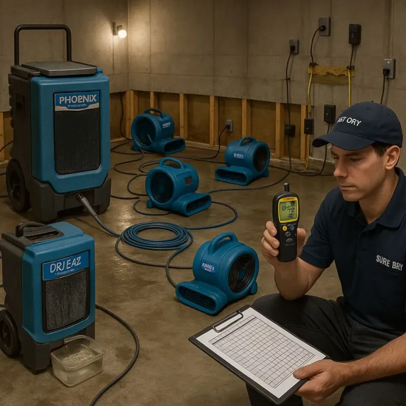 Structural Drying and Dehumidification process in Uhland, TX